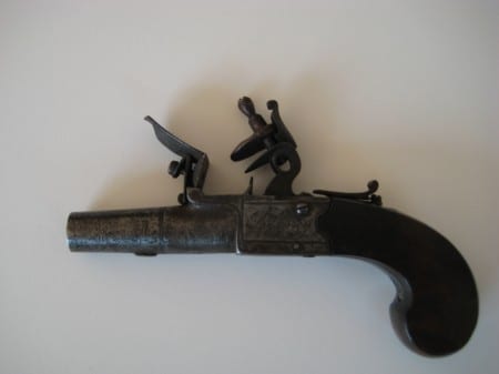 Back side of the flintlock pocket pistol.